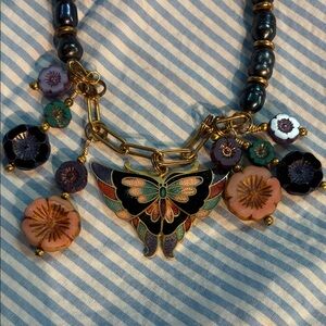 Butterfly Pendant Necklace with Floral Accents 🦋🦋🦋